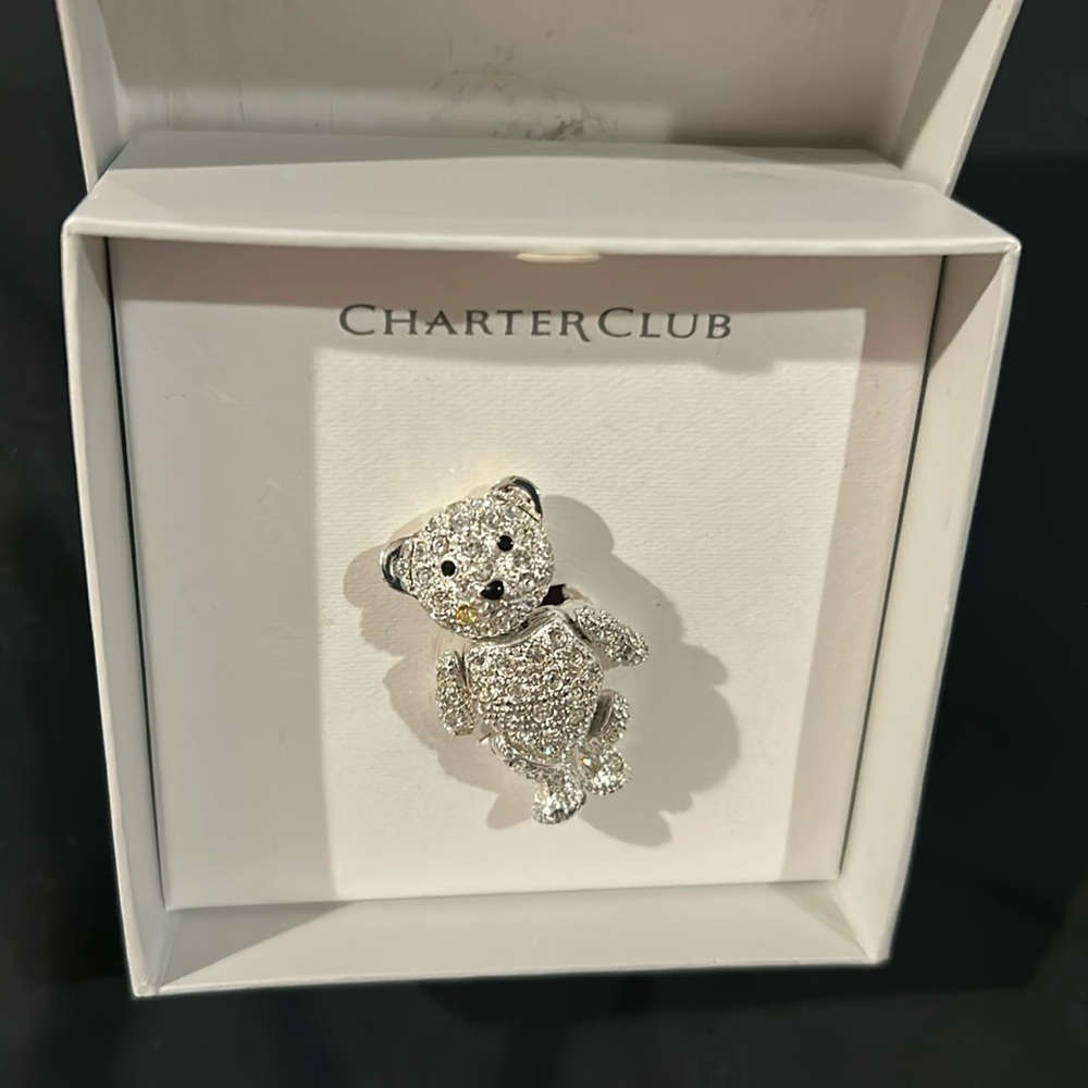 CHARTER CLUB BEAUTIFUL BEAR PIN Silver color missing one stone.